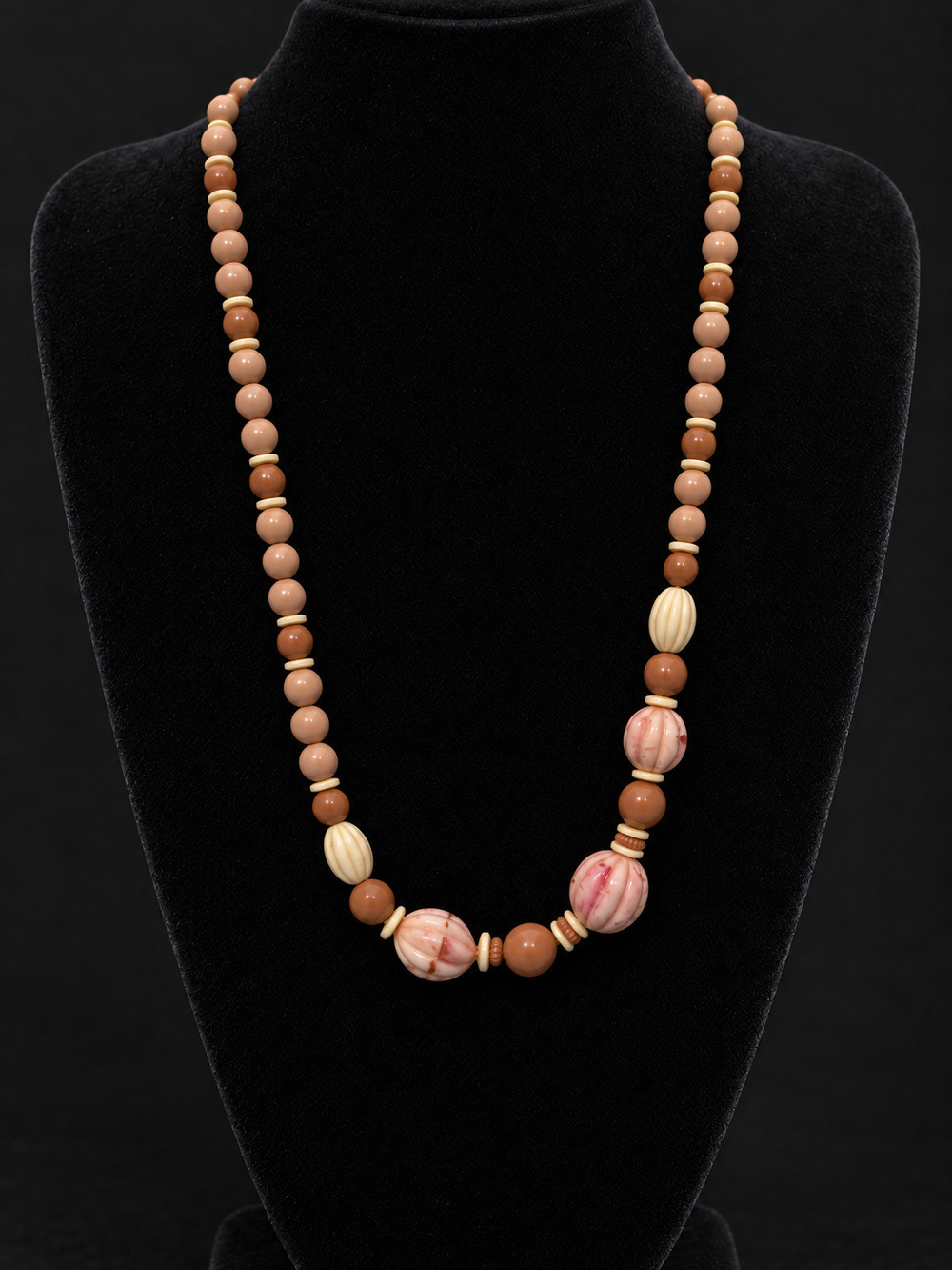 βοΈ Vintage Beaded Necklace | Mixed Bead Statement | Tan Brown Pink π